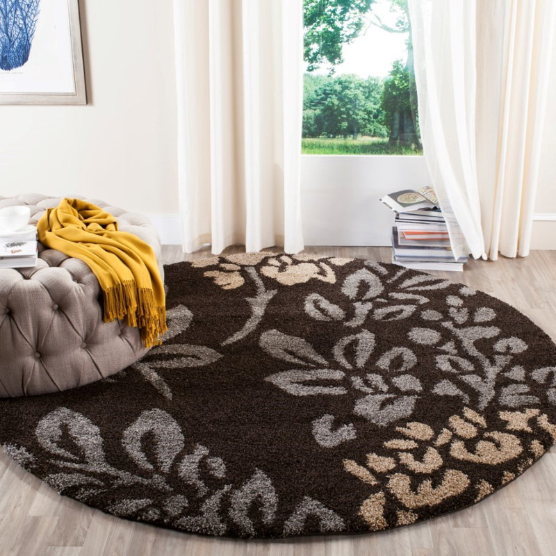 Tapis floral à poils longs Chanhassen, Rond 4 pi