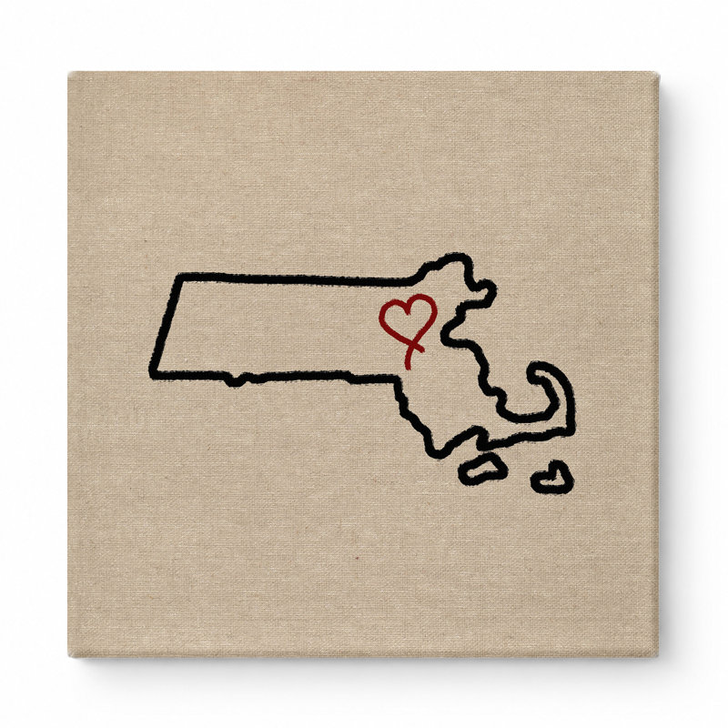 «Love Massachusetts State Outline», art mural sur toile carrée, 16" W x 16" H