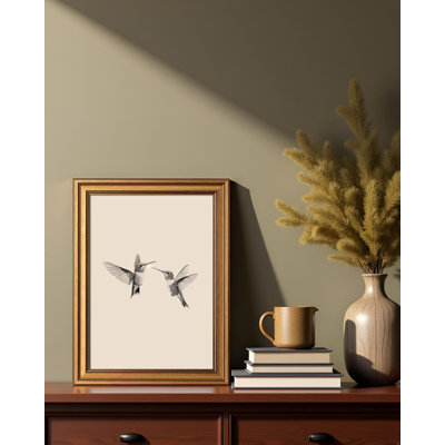 Gold Framed Canvas Prints Wall Art, Vintage Birds Decor, Two Hummingbirds Sketch Paintings Farmhouse Wall Decor Aesthetic, Minimalist Pictures For Bedroom Living Room Shelf, 12X16inch