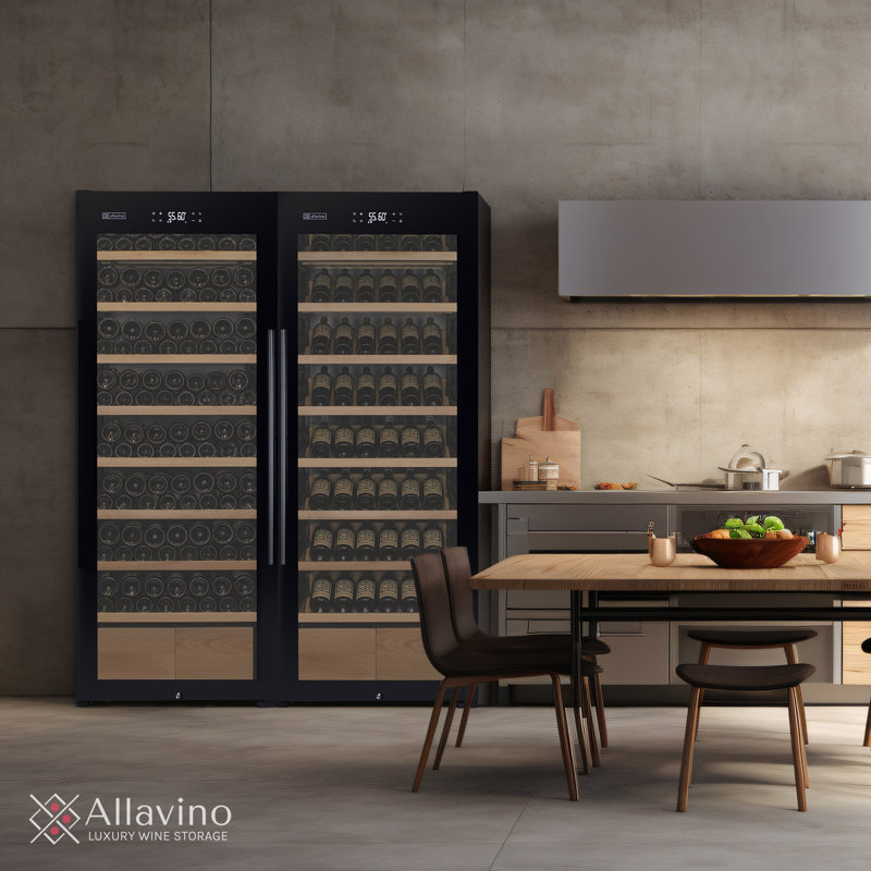 Allavino 248 Bottle Single Zone Freestanding Wine Refrigerator with Display Shelving and Black Glass Door - Right Hinge
