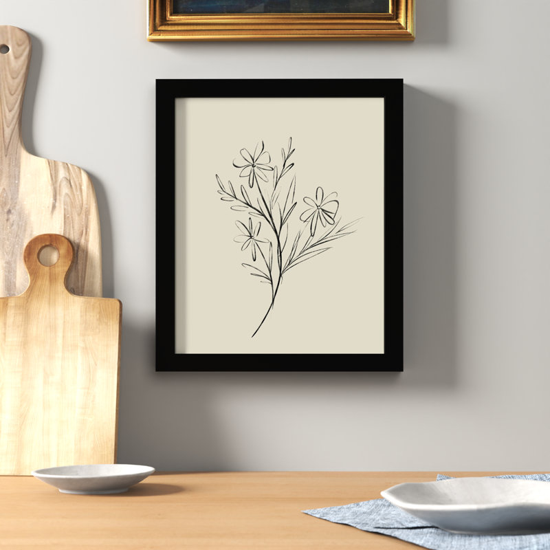 Line Drawn Flowers 1 by Border Bloom - Picture Frame Art, Black Framed, 11" W x 13" H x 1" D