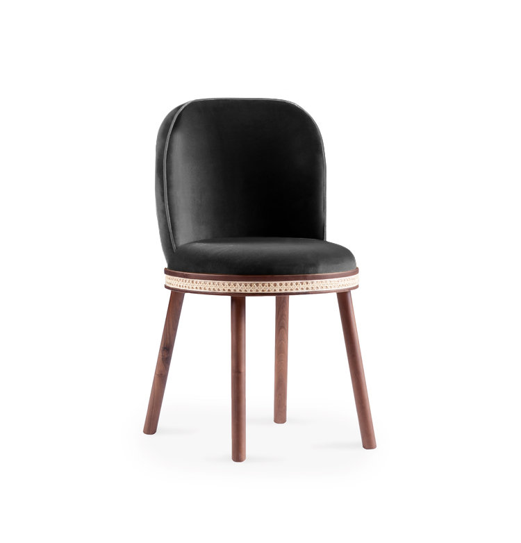 Alma Upholstered Dining Chair, Black Velvet