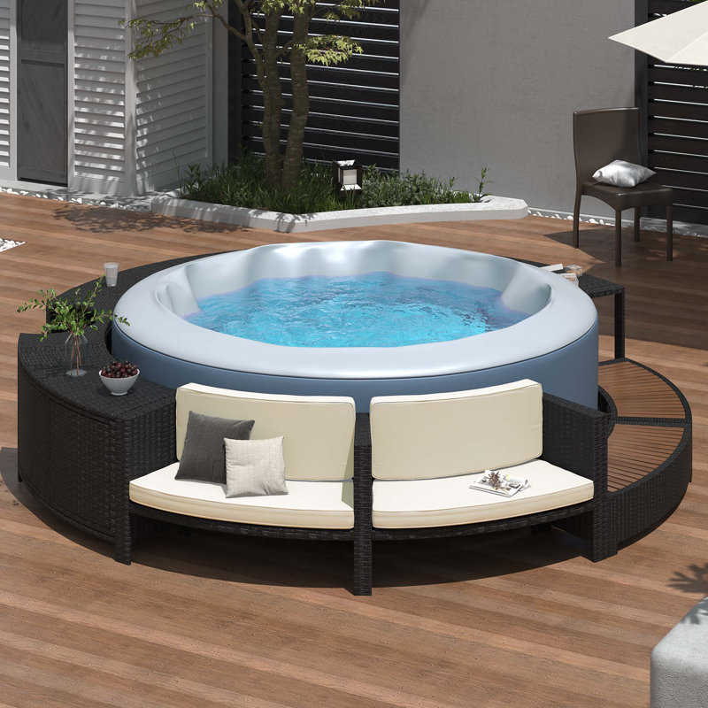Ensemble de canapé en rotin de spa avec cadre de spa avec espaces de rangement, mini canapé et coussin confortable pour patio, cour arrière, beige