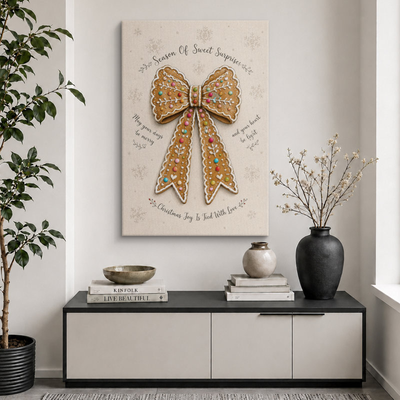 «Gingerbread Bow», art de vacances de Noël, images de cuisine, impression sur toile encadrée, H 18 po x l 12 po x P 1,5 po