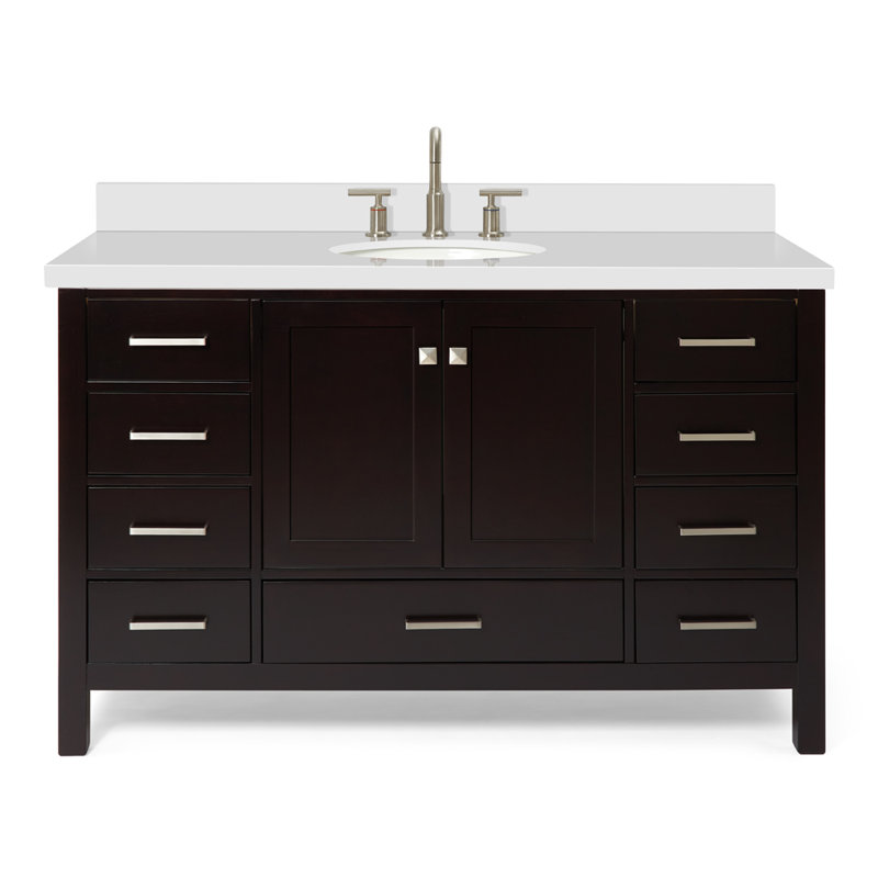 Ensemble de meuble-lavabo simple 55 po Cambridge, Espresso / nickel brossé, Ovale