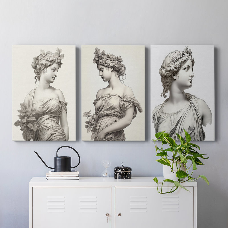 Feminine Series II -Set Of 3 Gallery Wrapped Canvas -Ready to Hang, 27" H x 18" W