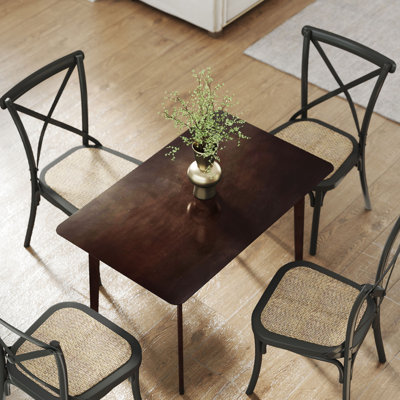 Mid-Century Modern Dining Table for 4 People, 47.2" Rectangular Kitchen Table with Rubber Wood Frame and Wood Veneer Tabletop for Dining Room, Dark Mahogany