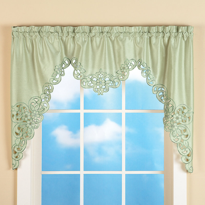 Moreau Solid Colour Pointed 58'' W Window Valance, Sage Green