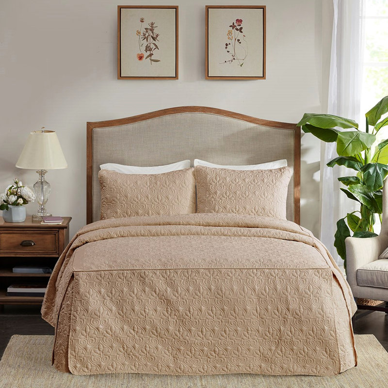Le couvre-lit 3 pièces kaki grand, en microfibre, rembourré, offre un environnement de sommeil confortable, des coins plissés, 100% réduit la croissance du tissu de la literie