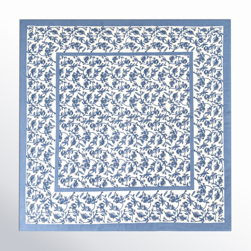 Granada Cornflower Blue Handmade Floral Tablecloth, 71" Square, Blue