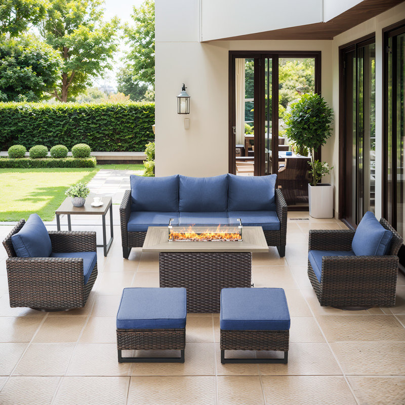 Ensemble de canapé d'extérieur 7 pièces Gymojoy, ensemble de mobilier de patio en osier avec table de foyer, osier en polyéthylène