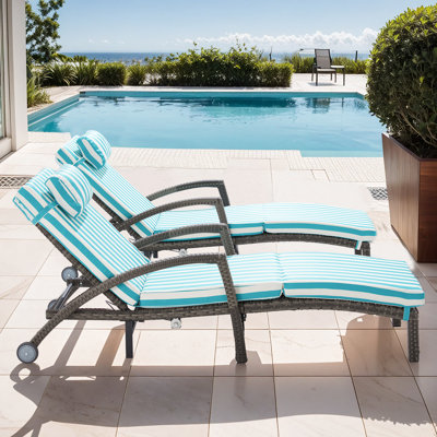 Ensemble de chaises longues d'extérieur, ensemble de 2 chaises longues réglables hydrauliques avec accoudoirs et roues pour la piscine, la cour arrière et la terrasse
