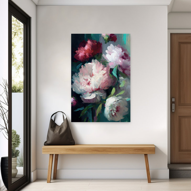 Art mural abstrait contemporain pivoines Lucious