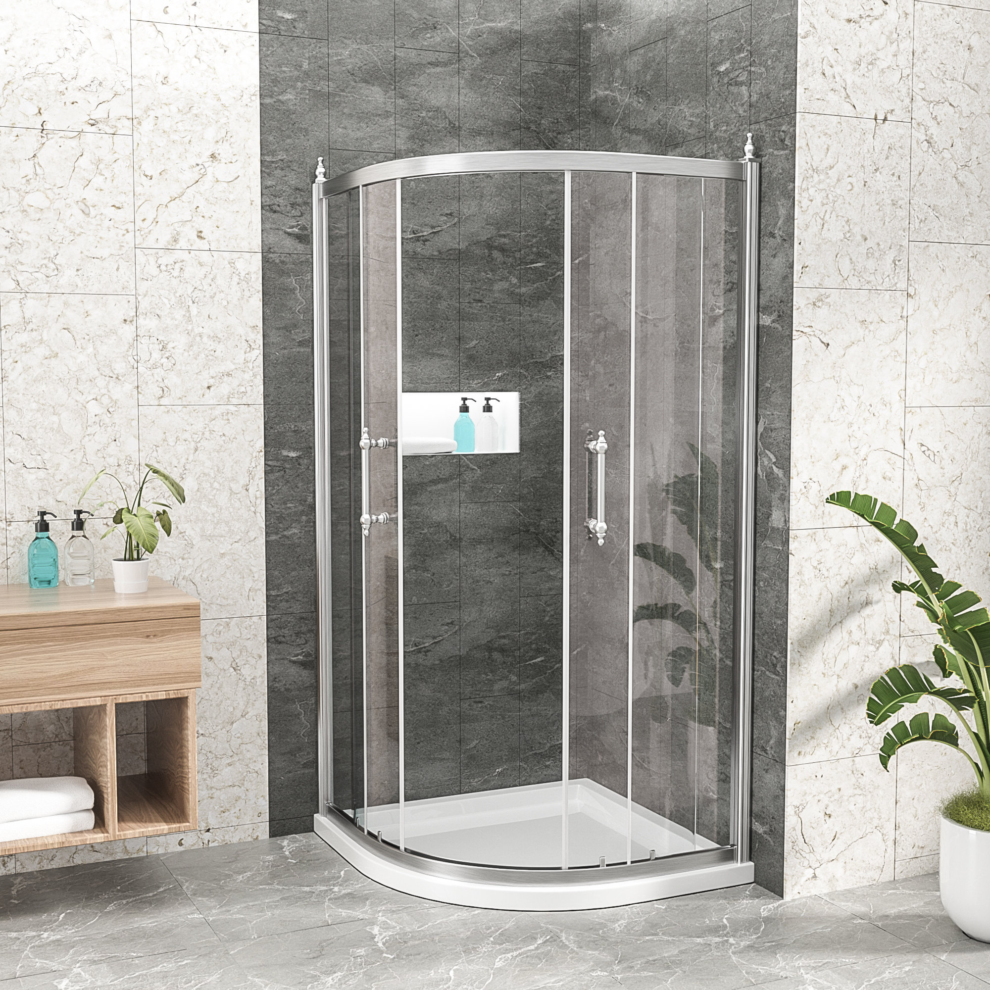 Beslend 36" X 72" SemiFrameless Shower Door NeoRound Corner Sliding