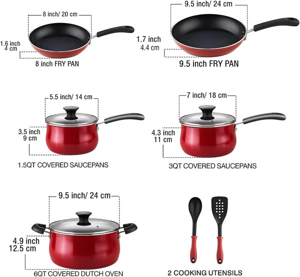 Cook N Home 10-Piece Ceramic Nonstick Cookware Set - Pots, Pans, Dutch  Oven, Saucepans, Frying Pans and Lids - Turquoise