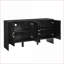 Buffet Buffet, rangement noir moderne Mid-Century de 60 po avec tablettes réglables Trous de sortie | Panneau de fibres à densité moyenne de qualité P2 | Pieds en bois massif