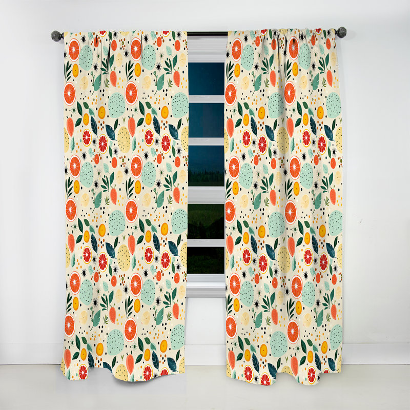 Rideau obscurcissant Mid-Century à motif de fruits pastel II - 1 panneau, L 52 po x L 90 po