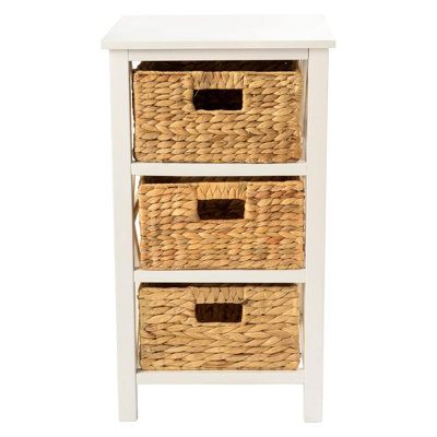 3-Tier Side Table With Woven Baskets - Sturdy Solid Wood Frame, X-Design For Extra Support, Collapsible Storage Drawers - Perfect For Bedroom Or Living Room