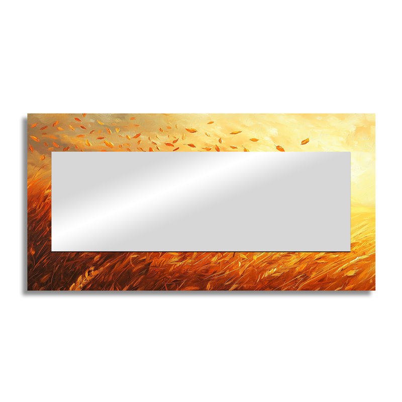 Windy Leaves In The Country Field II - Art mural décoratif à miroir floral - imprimé sur métal, 28 po x 55 po