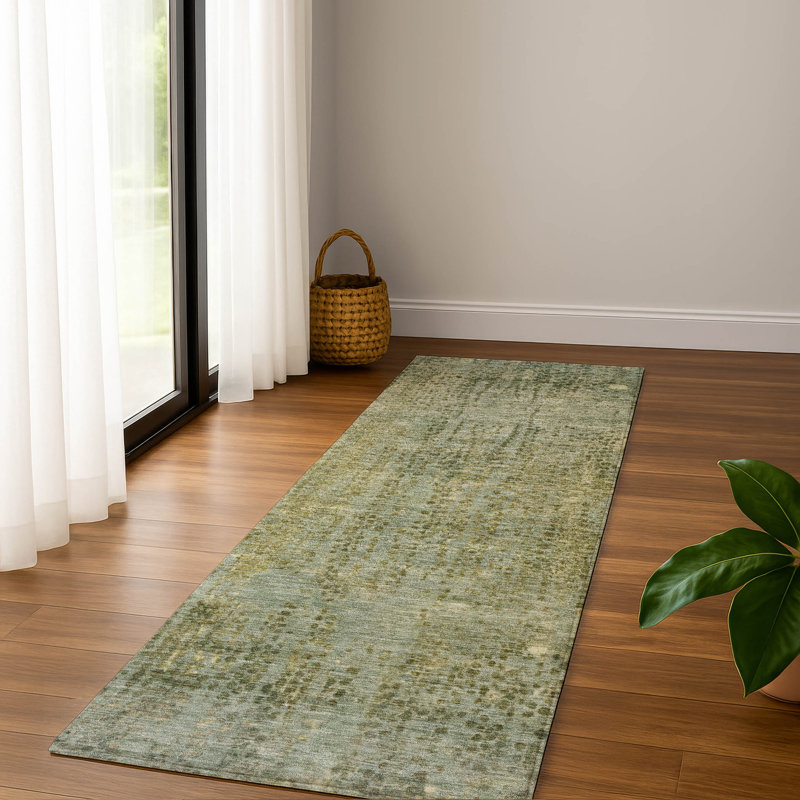 Premium Machine Washable Mayfield Abstract Rug, 2'3" x 7'6" Runner, Green