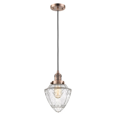 Franklin Restoration - Stian - 1 Light 7" Cord Hung Mini Pendant - On-Off Turn Switch - LED Bulb - Antique Copper Finish - Seedy Shade