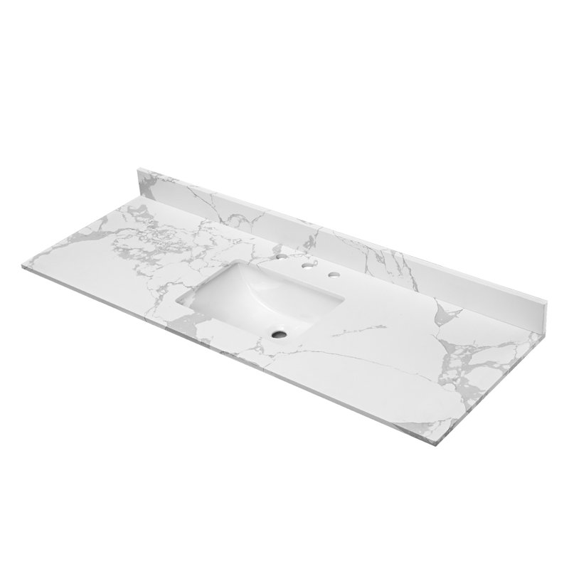 Comptoir de meuble-lavabo en pierre de quartz l 61 po avec évier encastré rectangulaire et dosseret de 4 po