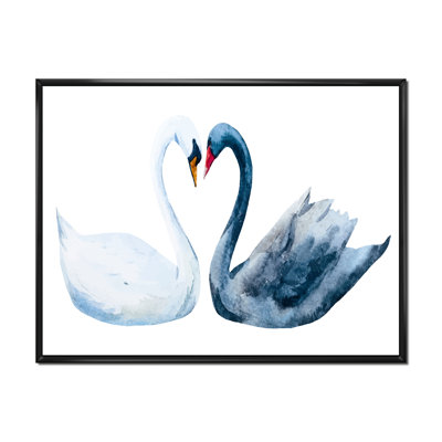 Cygnes en forme de cœur noir et blanc - peinture sur toile