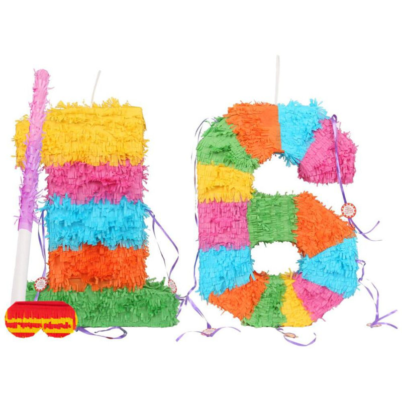 Fax Potato - Pinata Set with Stick & Blindfold - 16th Birthday / Anniversary - Rainbow