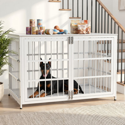 Caisse pour chien de 48 po de style meuble avec double porte en acier, caisse de chien robuste en bois pour chiens de taille moyenne / grande, style table de bout résistante à l'eau