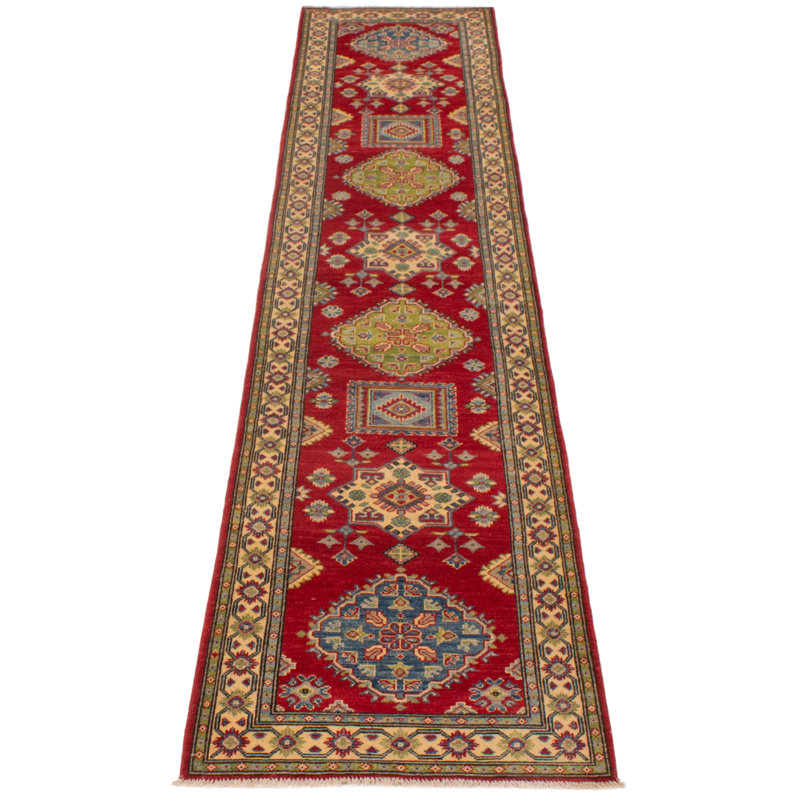 Tapis de couloir rouge nouvel âge en laine 2 pi 8 po x 13 pi Zandar