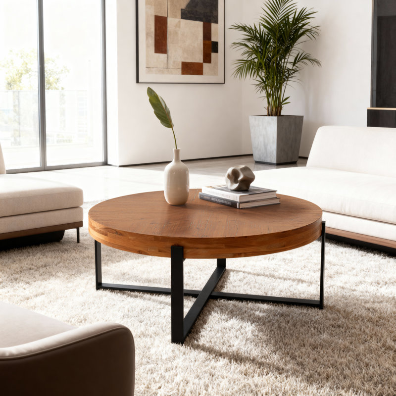 Table basse moderne d'épissure rétro moderne, plateau de table en bois de sapin avec pieds en croix dorés, Noir