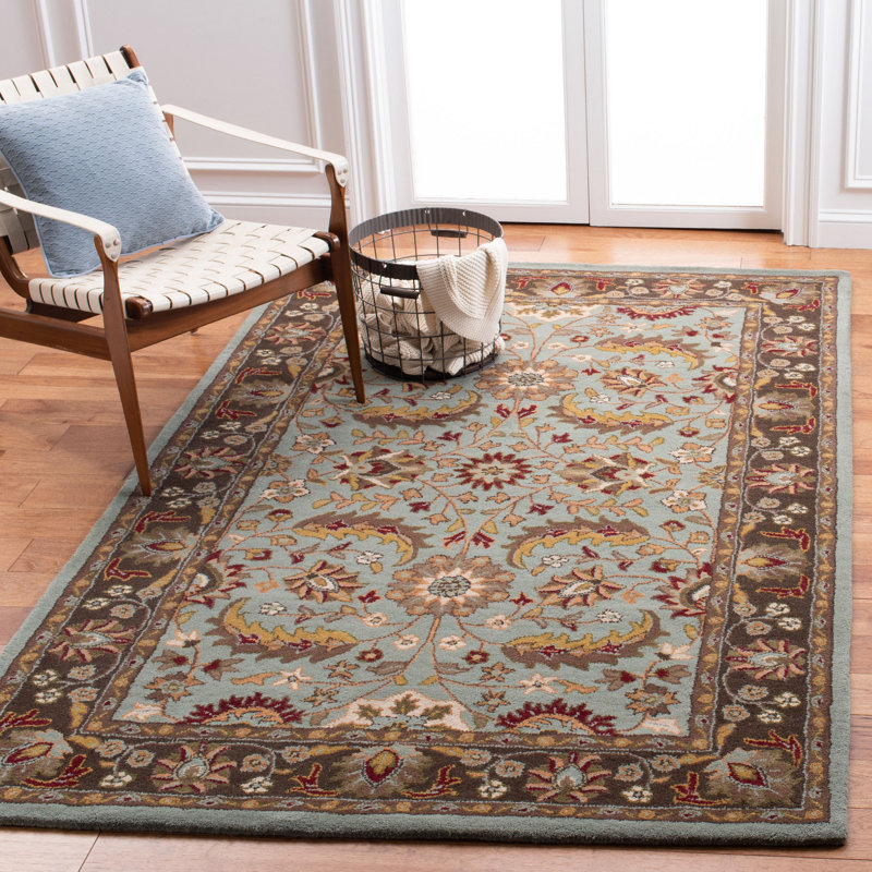 Tapis bleu / brun en laine touffeté à la main Cranmore, Rectangle 9 pi 6 po x 13 pi 6 po