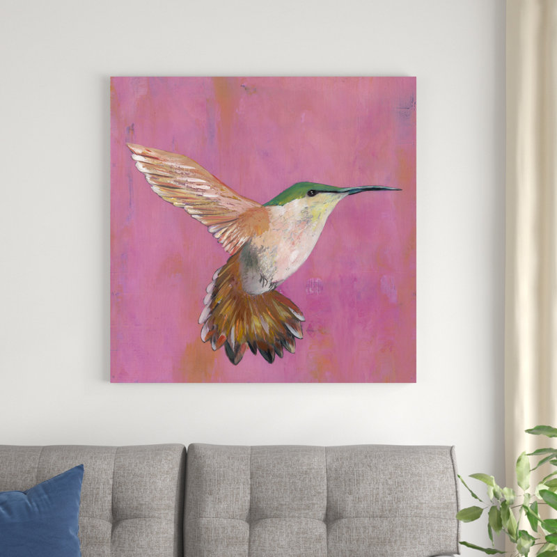 «Sweet Hummingbird I», peinture sur toile, H 37,125 po x l 37,125 po x P 1,125 po, Cadre argenté