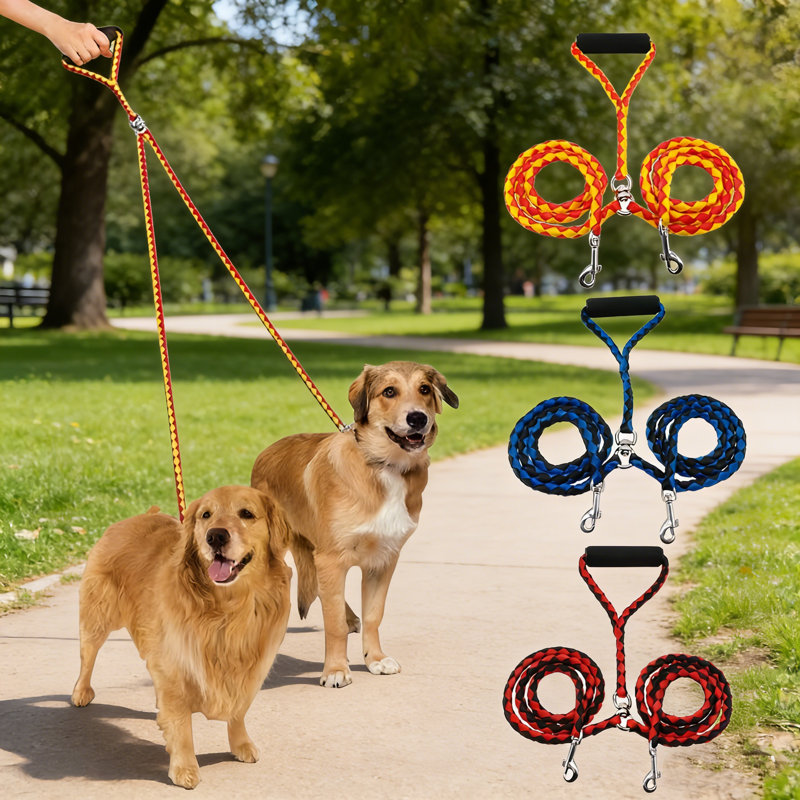 Coupleur réfléchissant détachable pour chien en laisse 4,5 pi 2 en 1 avec poignée rembourrée pour chien de grande et moyenne taille, sans enchevêtrement