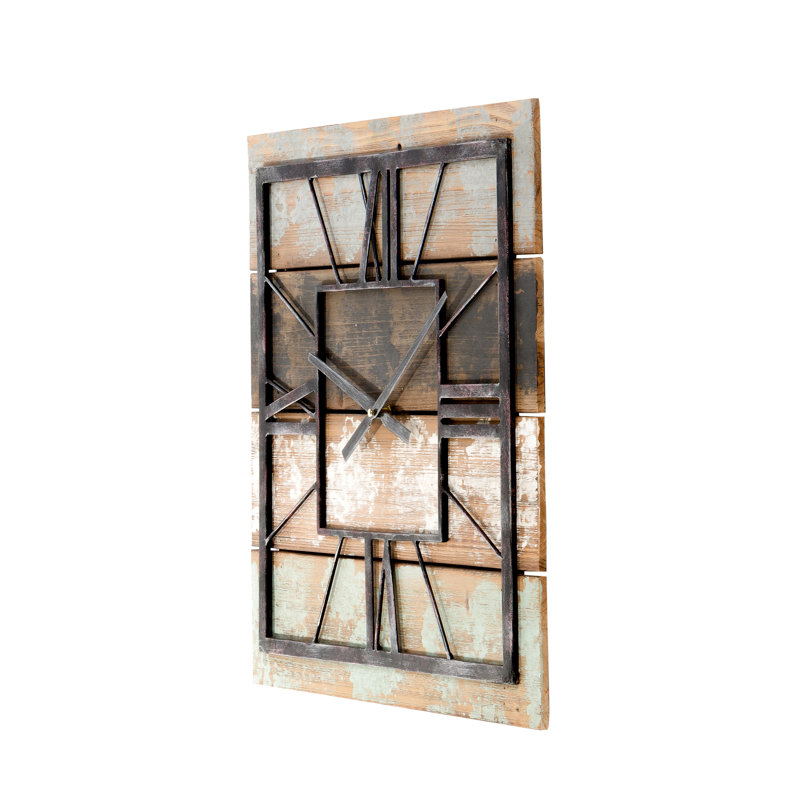 Horloge murale carré en panneau de bois de style campagnard Weston, Moyen