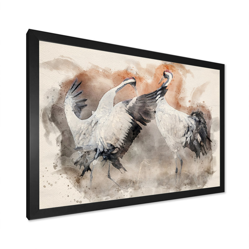 «Abstract Crane Grus pair», reproduction sur toile flottante, Cadre photo noir, 8" H x 12" W x 1" D