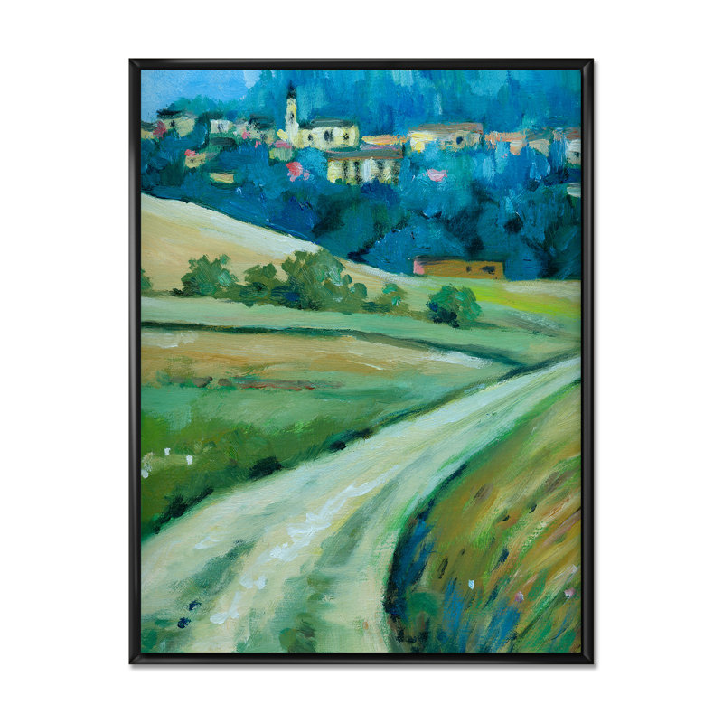 Route dans la campagne - Peinture sur toile, H 40 po x l 30 po, Cadre flottant noir
