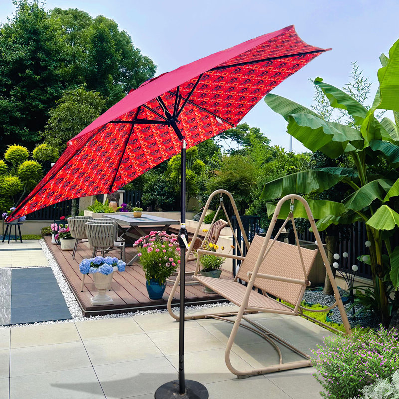 Parasol de patio extérieur de 9 pi avec motif protégé - Auvent protégé, construction et lève-manivelle pour les activités Protection de parasol de jardin 40+, utilisation du mécanisme