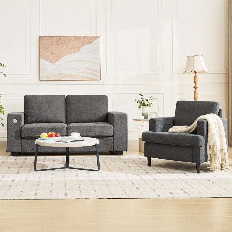 Comfortable Mid-Century Accent Armchairs Set – Linen Upholstered, High-Resilience Cushion, Solid Wood Legs, Single Sofa Chairs for Living Room or Bedroom – Light Beige Inspired, 2 Pieces (2 Boxes)
