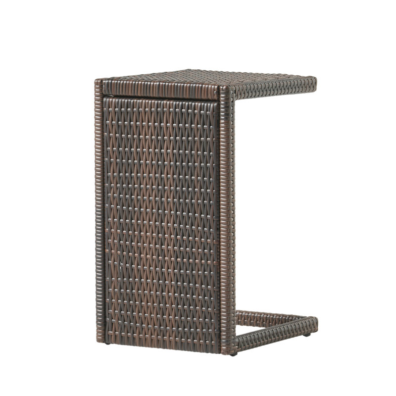 Table de bout en forme de C Bucharest avec tablette en rotin PE, brun, 14,25 po x 15,5 po x 24 po