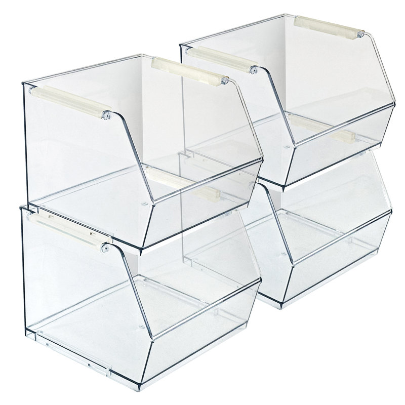 Azar Displays Small Clear Stackable Bin, 4-pack