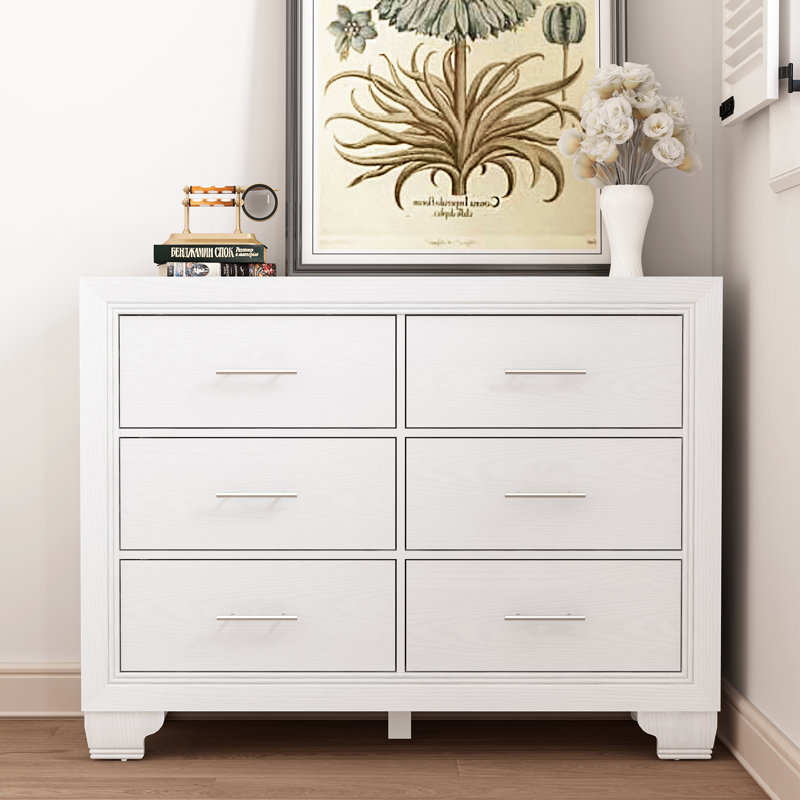 Commode double 6 tiroirs l 47,24 po Julisha, Blanc