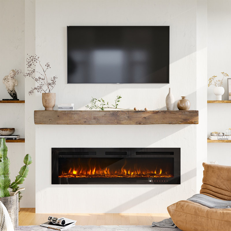 Acoidan Recessed and Wall Mounted Electric Fireplace, 16.9" H x 50" W x 4.1" D, Black