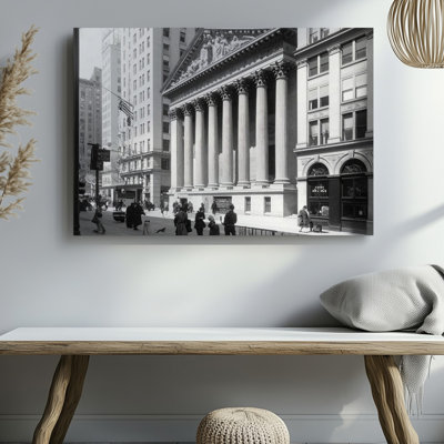 Wall Art Canvas Historic Wall Street Illustration Black And White Neoclassical City Scene Ready To Hang Gallery Wrapped Home Decor