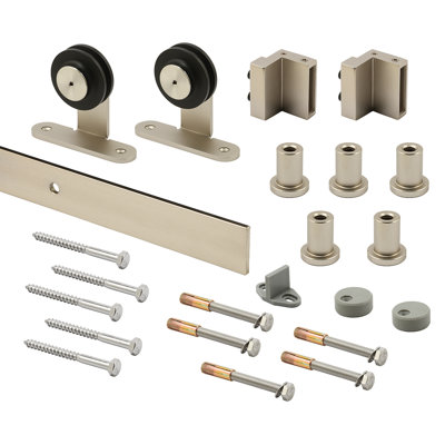 Heavy Duty Barn Door Track Kit, Smooth Rolling, Top Mount, Satin Nickel (1 Kit)