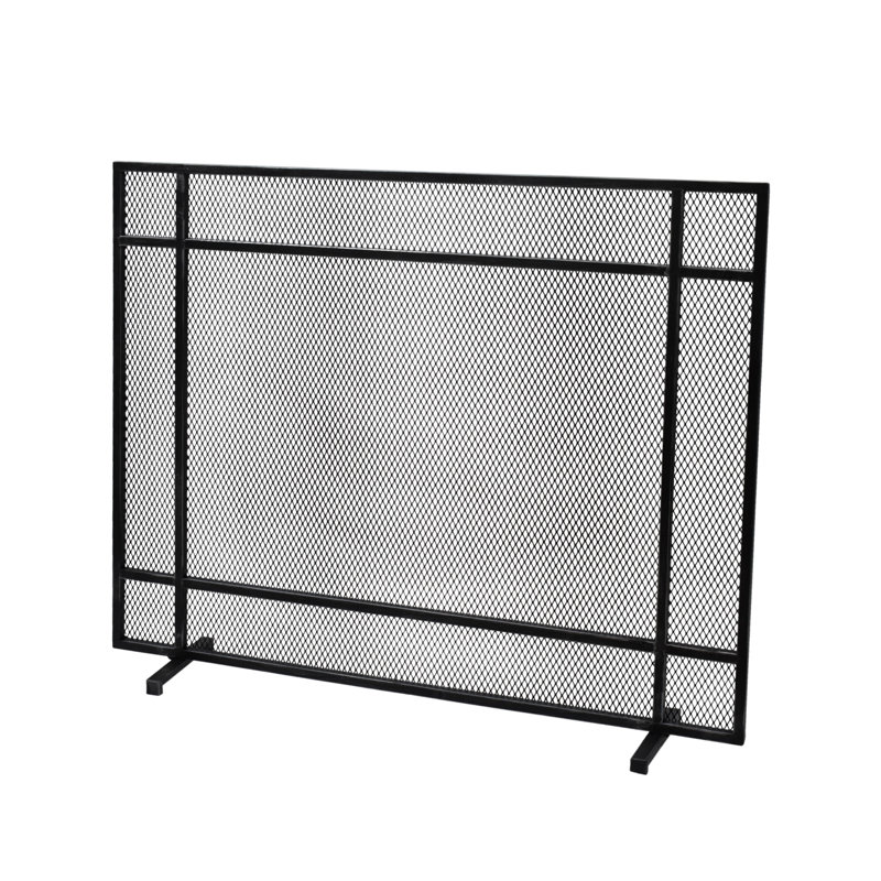 Erick Iron Fireplace Screen, Black/Brushed/Silver