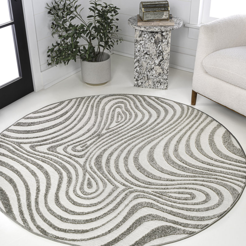 Tapis intérieur / extérieur gris / ivoire Maribo, Rond 6 pi