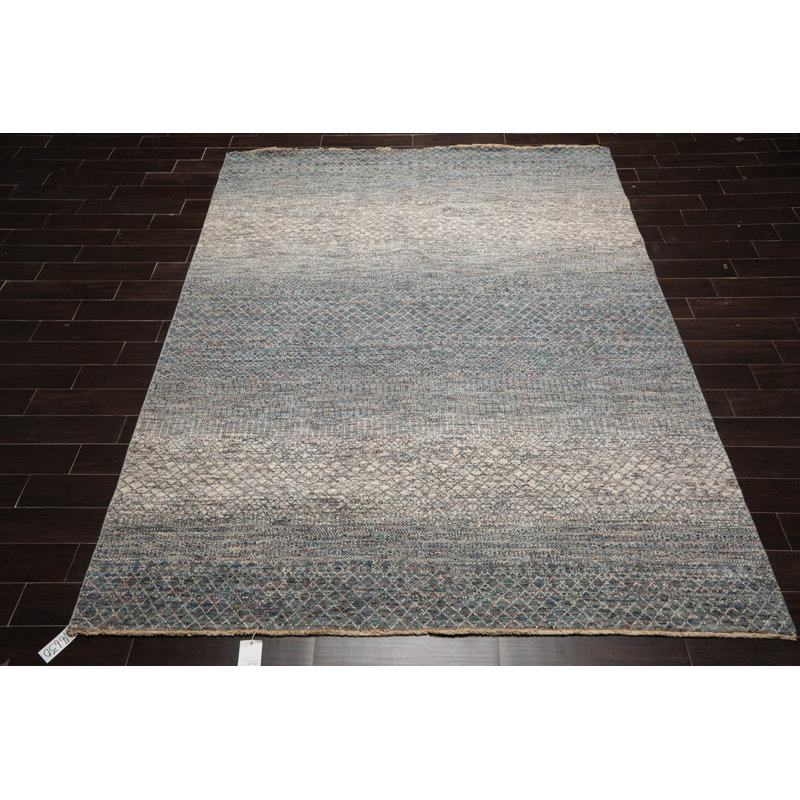 Tapis oriental en laine noué à la main de conception unique en ivoire / bleu / turquoise