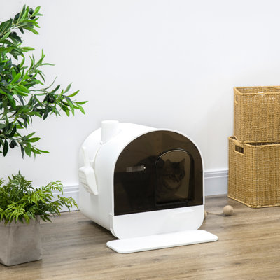 White Cat Litter Box, 17"X17"X18.5", With Lid. Maintains A Clean And Comfortable Area Deodorizing Filter Removable Tray Odor- Living Space