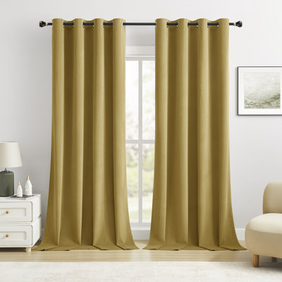 Brushed Velvet Solid Color Metal Grommets Blackout Curtain Panels